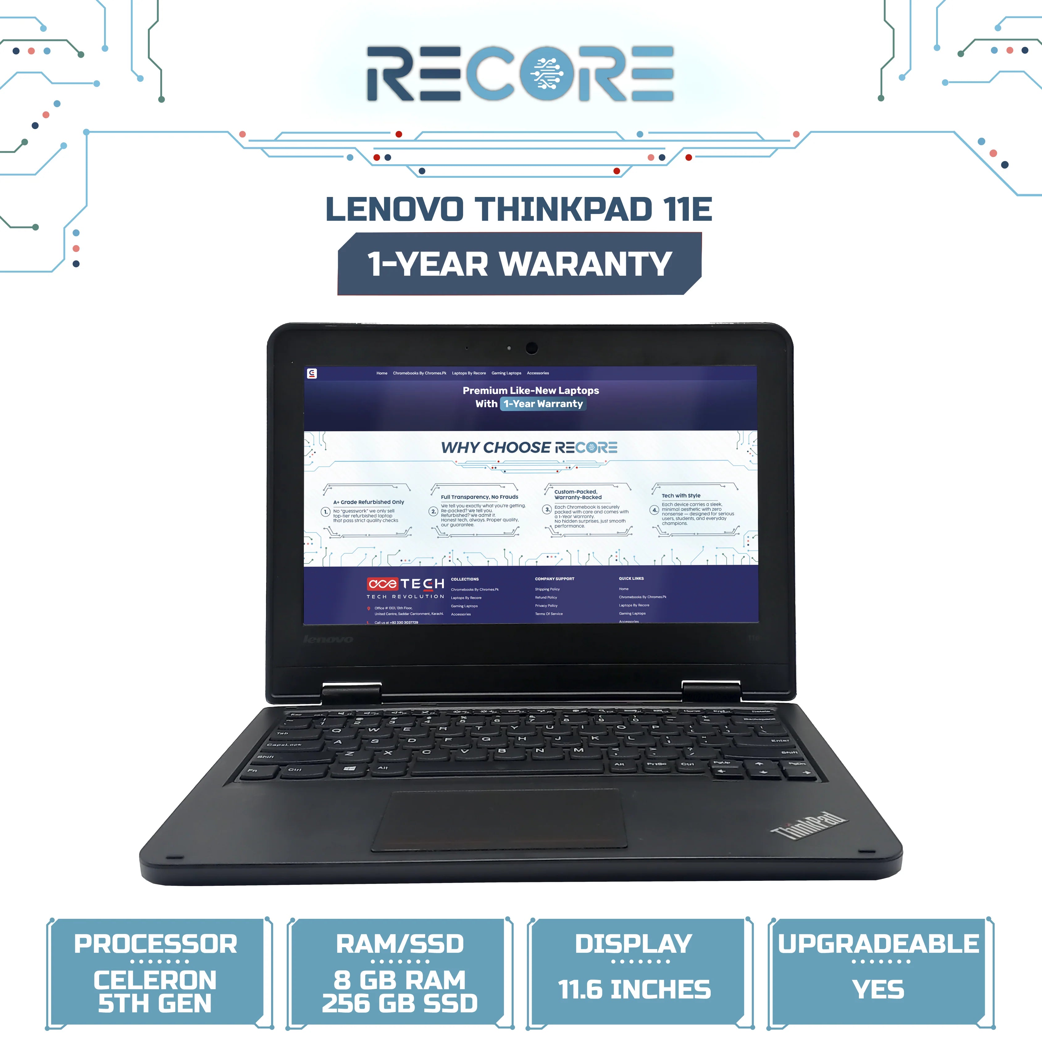 1 year warranty Lenovo Thinkpad 11e - Premium Edition | 4 GB RAM | 128 GB Storage | 11.6 inch″ HD Display | Type-C Charging | Celeron 5th Generation | Premium Packaging | Window 10