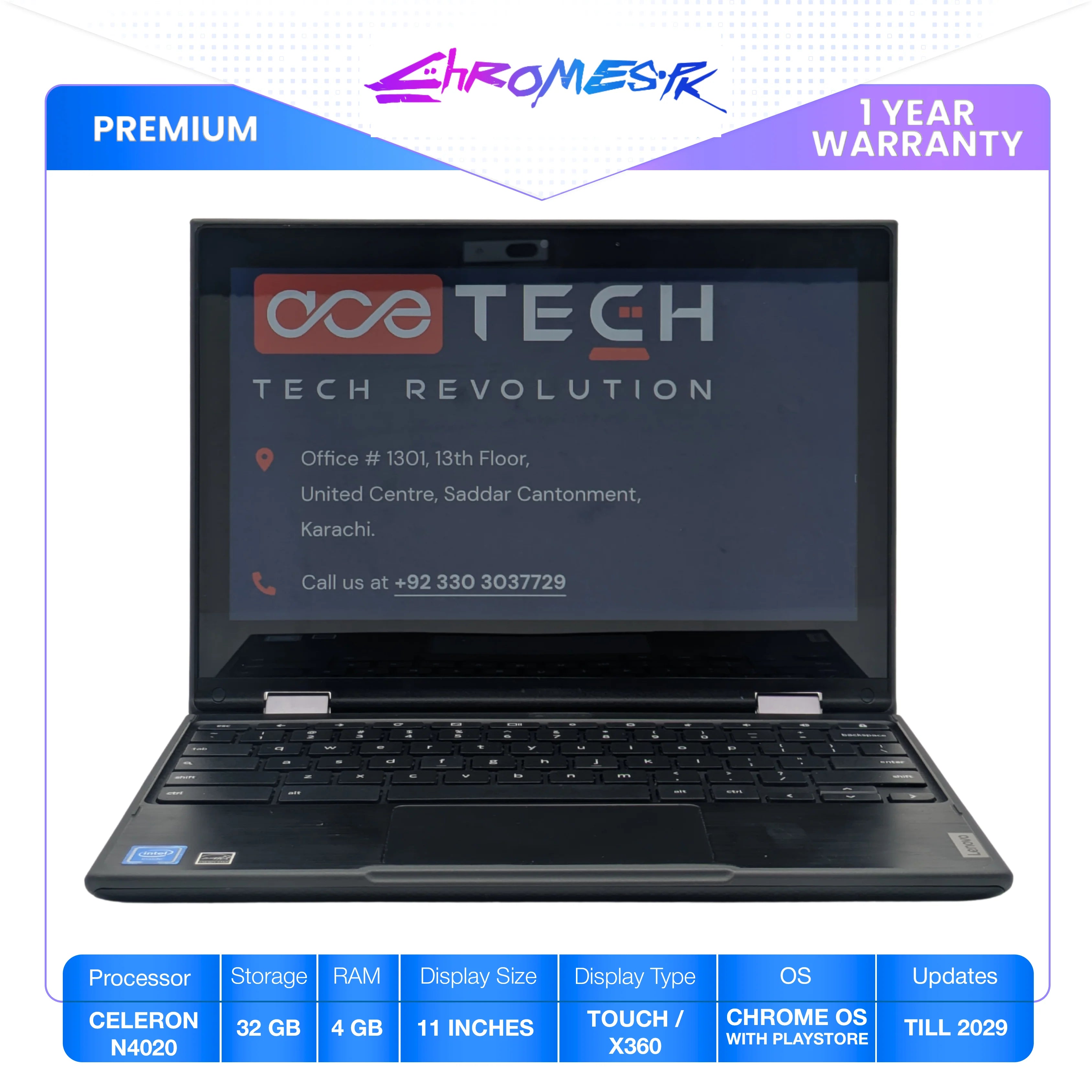 1 year warranty Lenovo Chromebook 300e 2nd Gen | 4GB RAM | 32GB Storage | 11″ HD Display | Type-C Charging | Chrome Update till 2029 | Premium Packaging
